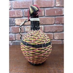 Viresa Glass Bottle Plastic Woven Decanter Vintage Metal handle Made in Spain